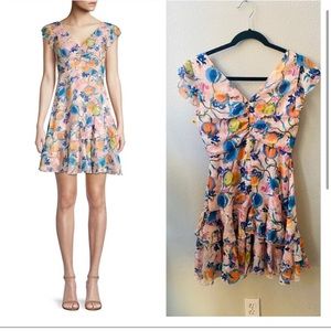 Saloni Catia Peach Print A-Line Dress NWOT S